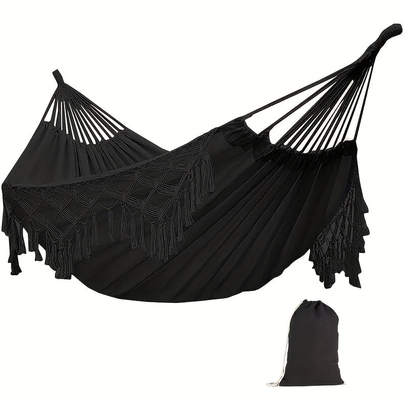 1pc Fringed Hammock With Straps for Outdoor Camping Travel