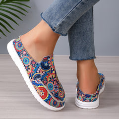 Women's Colorful Printed Slip On Canvas Flat Shoes