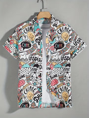 Men's Cartoon Print Hawaiian Shirt for Summer Vacation