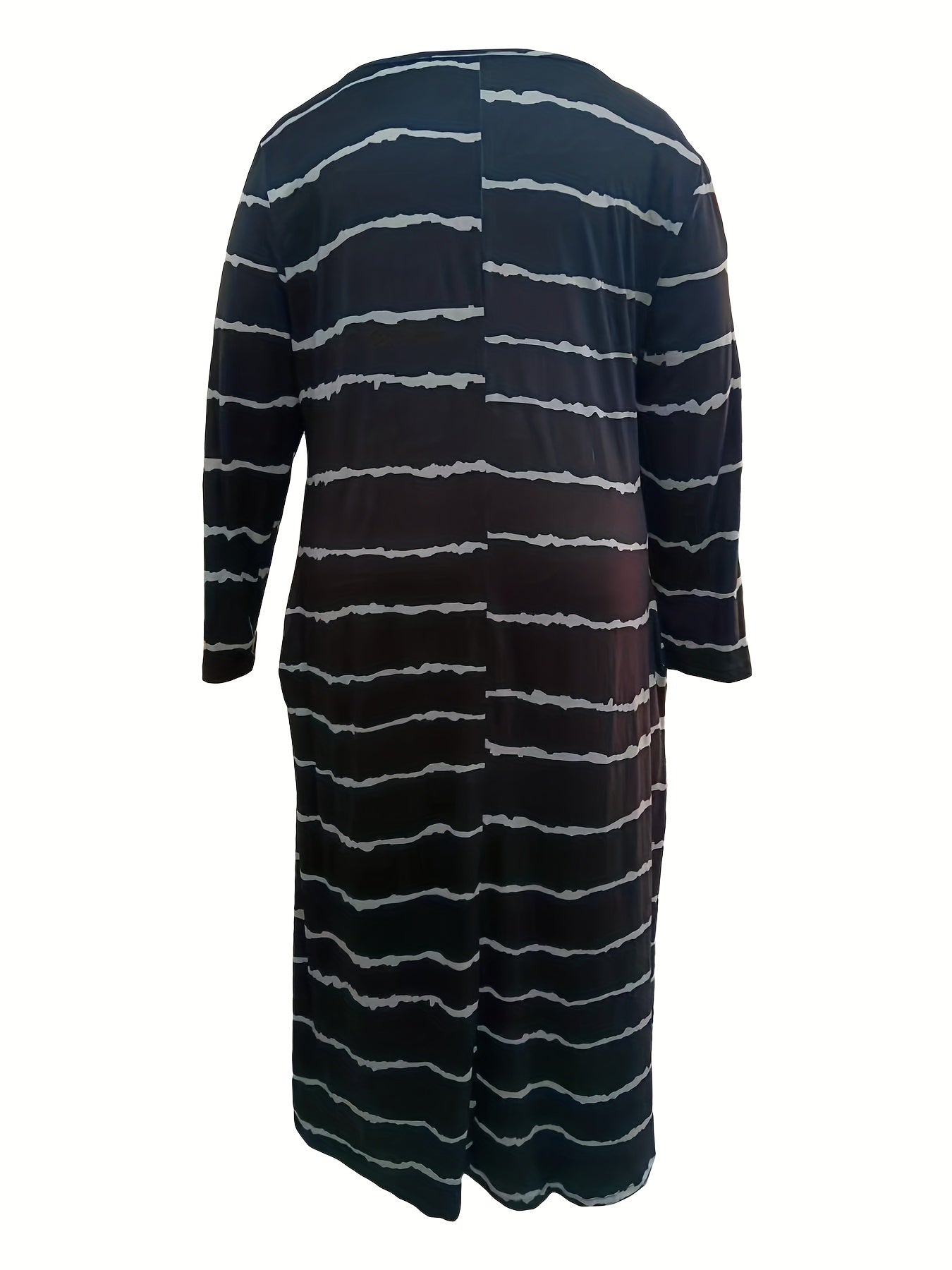 Striped Long Sleeve V Neck Maxi Dress With Pockets
