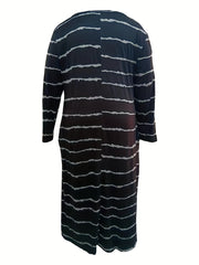 Striped Long Sleeve V Neck Maxi Dress With Pockets