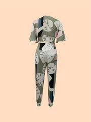 Leaf Print Two Piece Set Crop Top & Pants Outfit