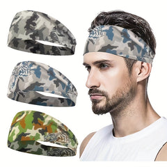Men's Camo Print Sports Headband Moisture Wicking Elastic