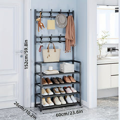 4 5 Layer Shoe Rack with Storage Hook Metal Shoe Rack 8 Hooks for Organization