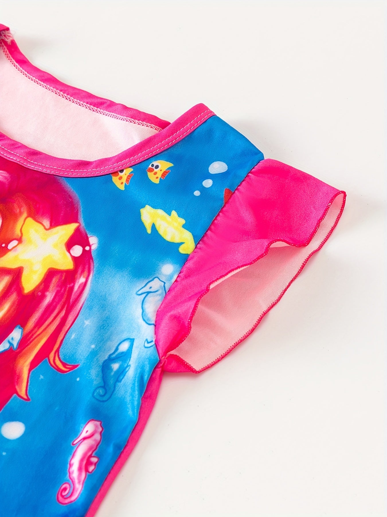 Anime Mermaid Print Sleeveless Ruffle Nightdress for Girls
