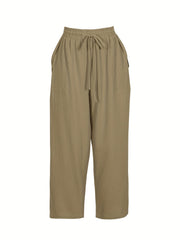 Solid Straight Leg Drawstring Pants With Pockets