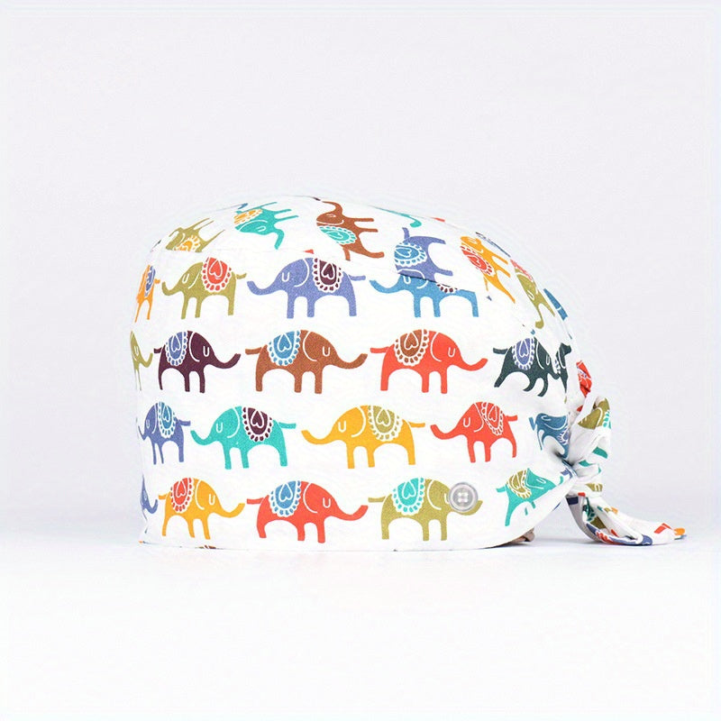 Cartoon Animal Print Work Cap Elastic Nurse Hat Women's Scrub Cap