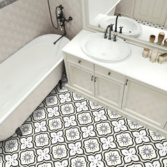 10pcs Grey Flower Floor Tiles Peel & Stick PVC Waterproo...