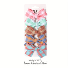 5-Piece Plaid Floral Polka Dot Hair Clips for Baby Girls