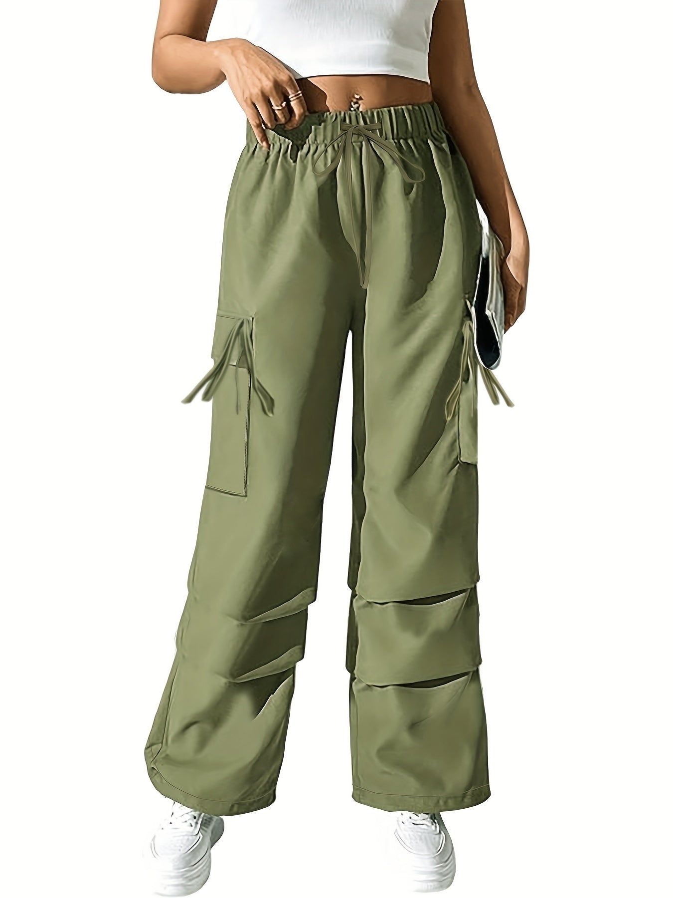 Women's High Rise Wide Leg Cargo Trousers