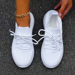 Women's Breathable Flying Woven Sneakers Casual Lace Up Outdoor Shoes