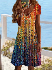 Boho V Neck Short Sleeve Dress Women's Clothing