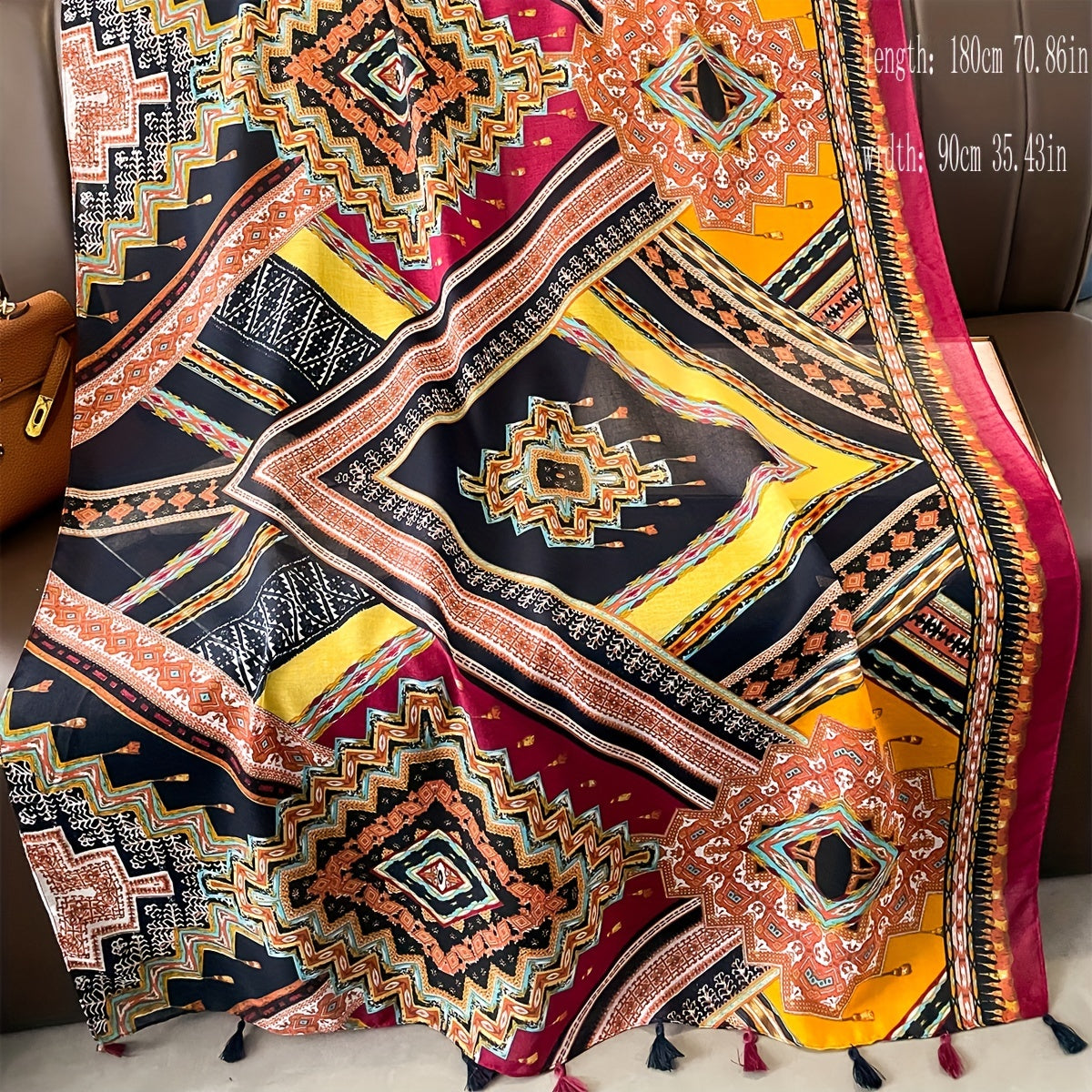 Floral Printed Boho Scarf Lightweight Fringed Shawl for Women