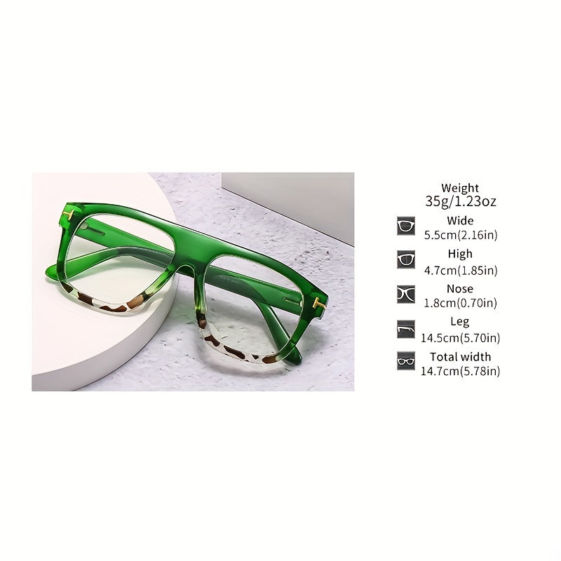 Men's Retro Square Frame T letter Decoration Flat Glasses Anti Light PC Eyewear
