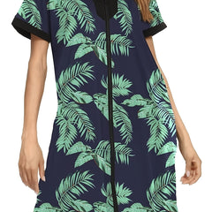 Tropical Print Short Sleeve V Neck Dress