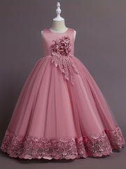 Girls Heart Floral Embroidery Mesh Princess Dress Wedding Party Clothes