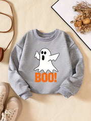 Boo Print Boys Casual Pullover Sweatshirt Crew Neck Tops Kids Clothes