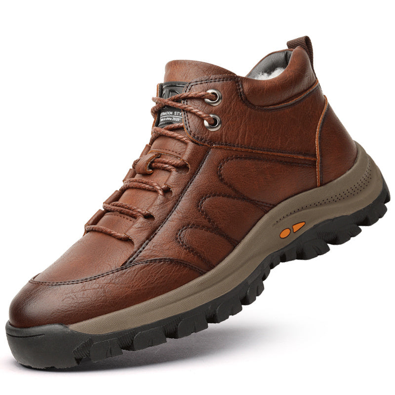 Men's Fuzz-lined Hiking Boots Lace-up Casual Walking Shoes