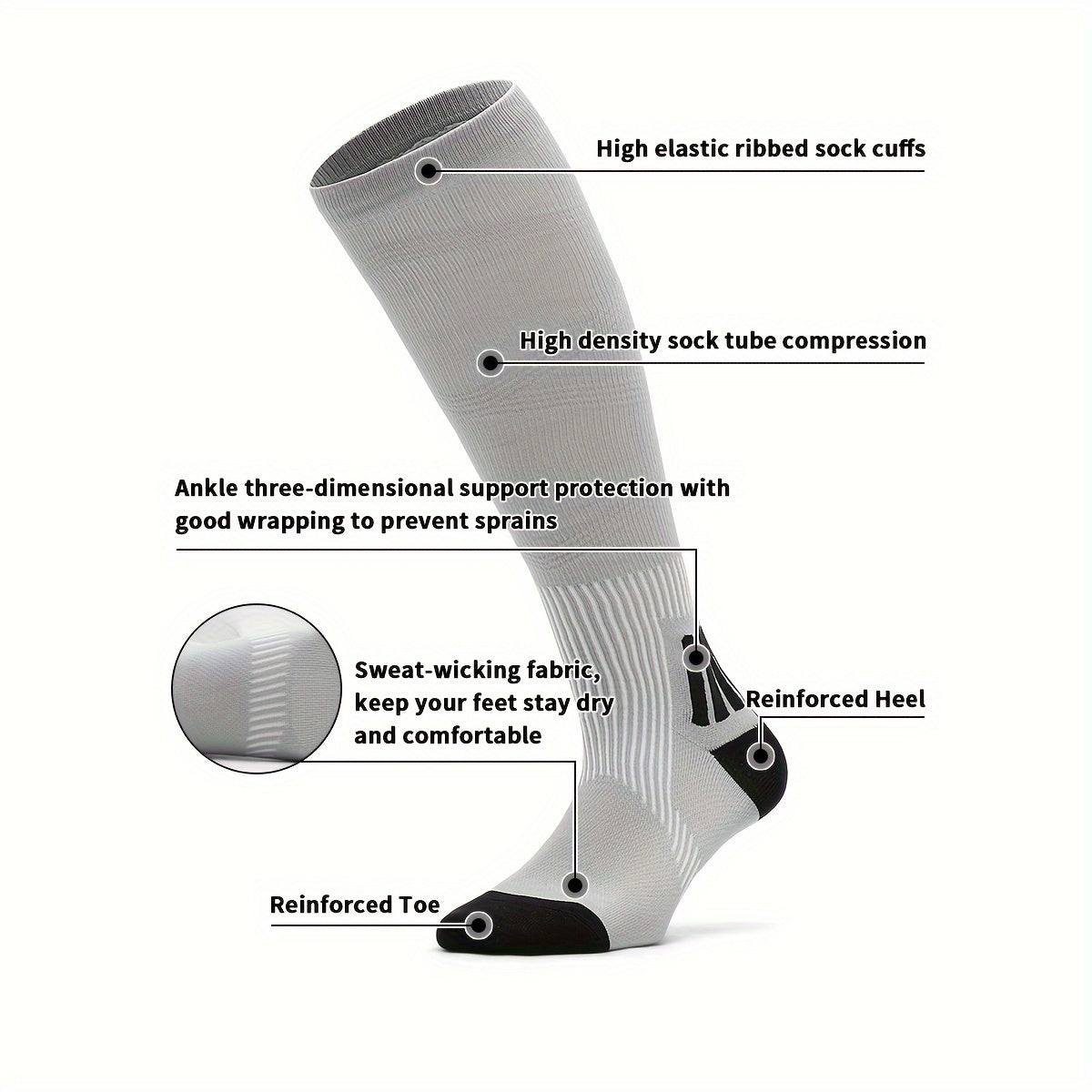 Men's Compression Sport Socks Nylon Blend Sweat Absorbing Breathable Socks