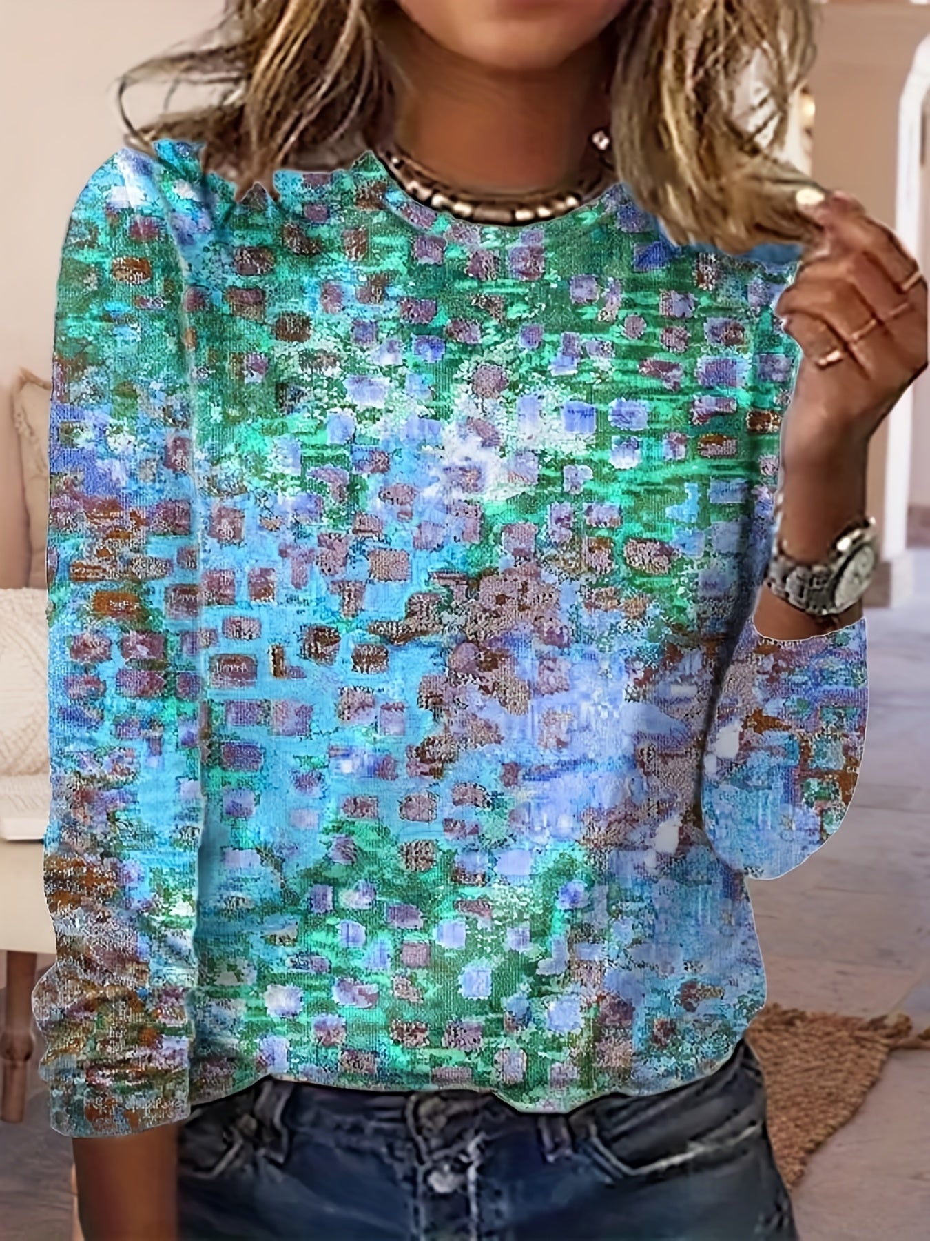 Print Crew Neck Sweatshirt for Women