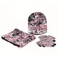 Camouflage Winter Beanie Gloves Neck Warmer Set