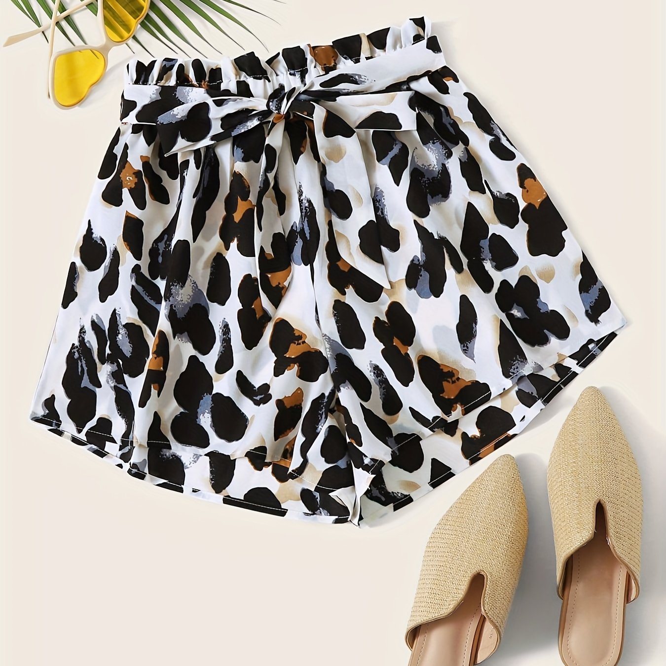 Leopard Print Tie Waist Shorts for Women
