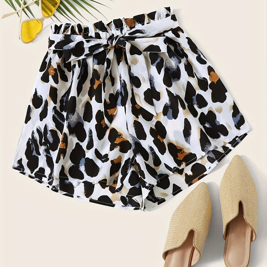 Leopard Print Tie Waist Shorts for Women