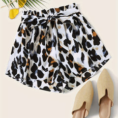 Leopard Print Tie Waist Shorts for Women