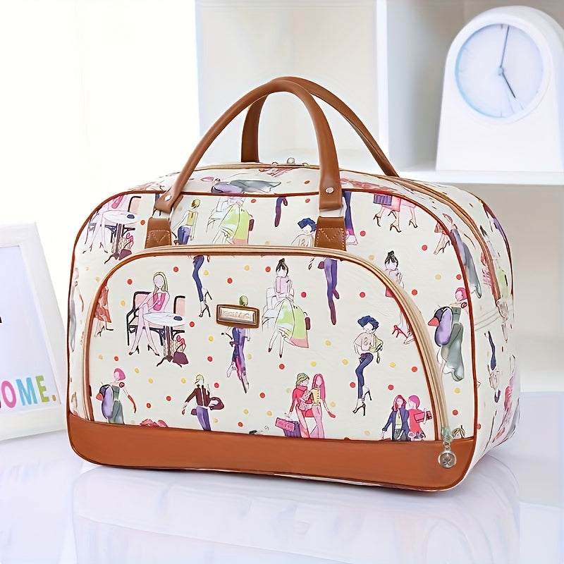 Vintage Printed Travel Handbag Large Capacity Weekender Overnight Bag