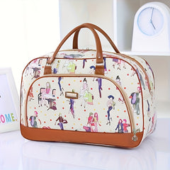 Vintage Printed Travel Handbag Large Capacity Weekender Overnight Bag