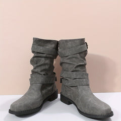 Women's Chunky Heel Boots Buckle Strap Dress Comfortable Walking Shoes