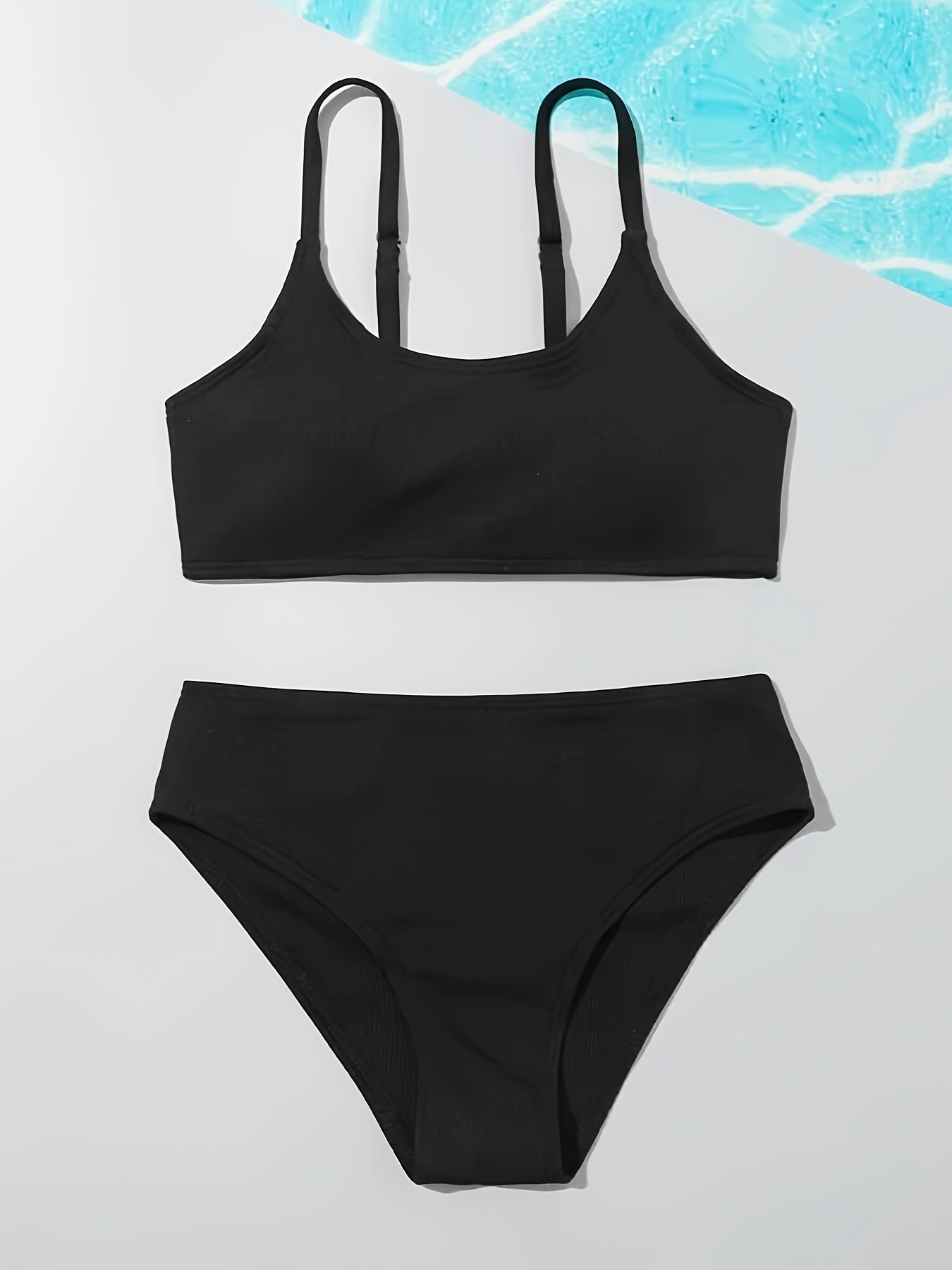 2pcs Solid Bikini Swimsuit Set for Girls