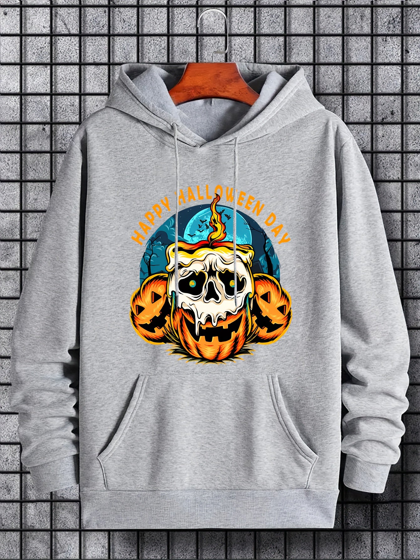 Men's Halloween Style Skull Candle Graphic Hoodie Drawstring Sweatshirt