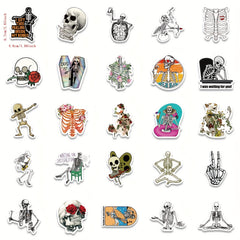 50pcs Funny Skeleton Stickers Pack Waterproof Vinyl Skull Stickers