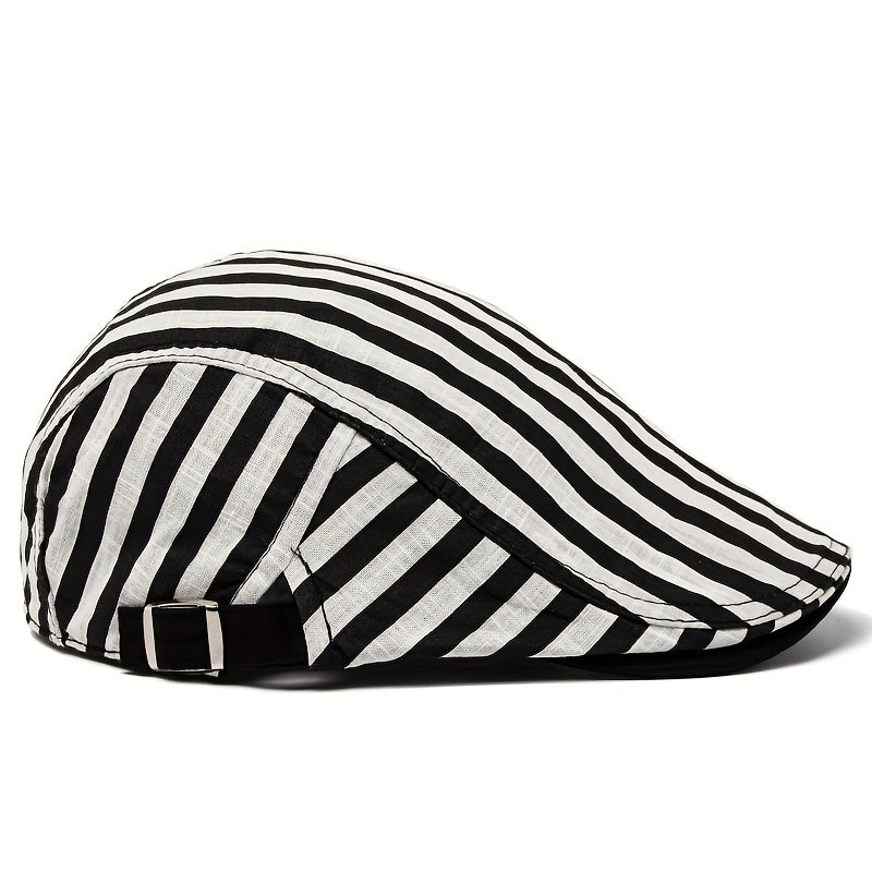 CNTANG Summer Thin Stripes Beret Men's Flat Cap Vintage Casual Boina