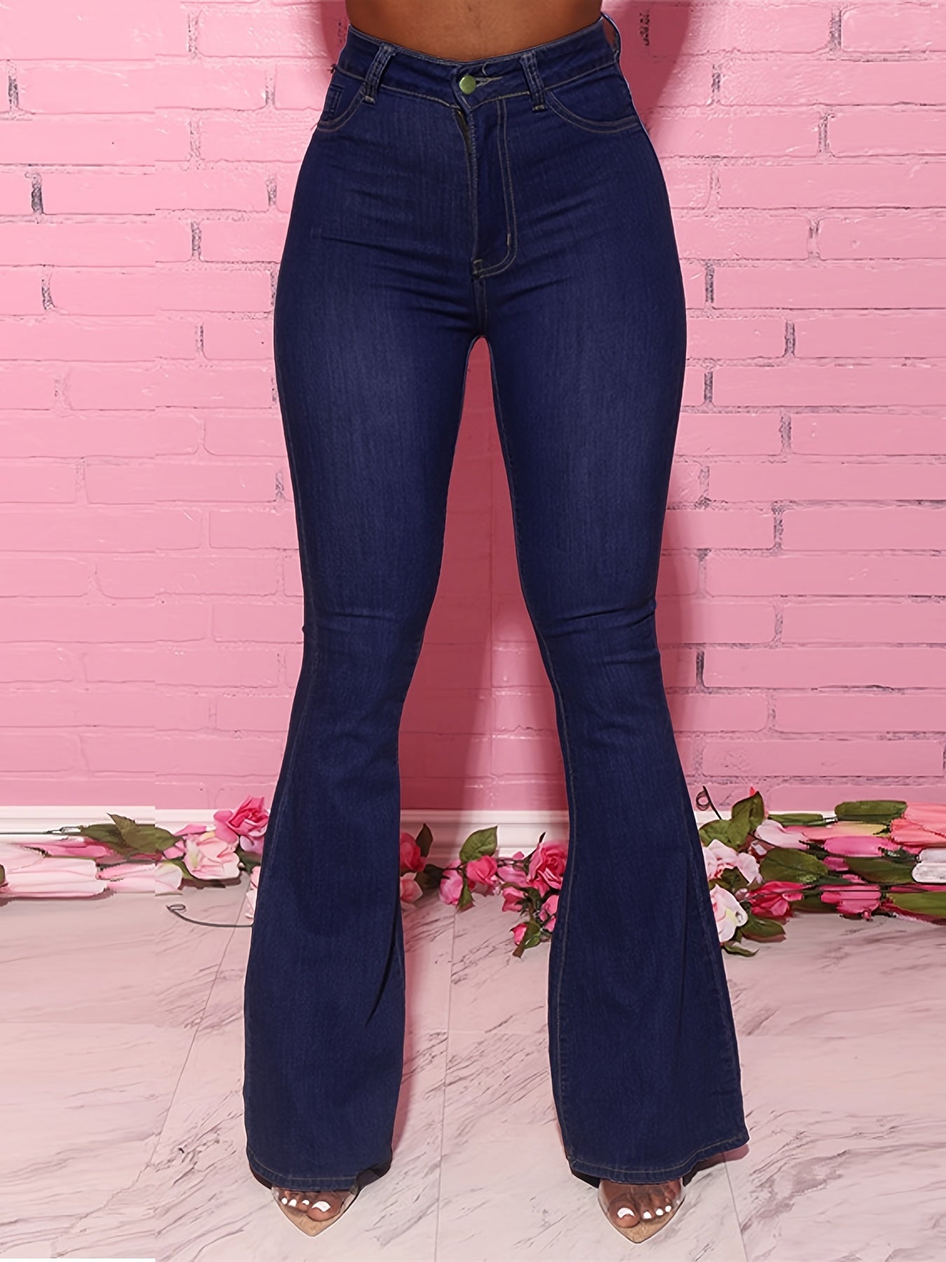 High Waist Button Fly Flared Leg Jeans Women's Plus Size