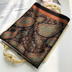 Paisley Print Silk Square Scarf Vintage Satin Shawl