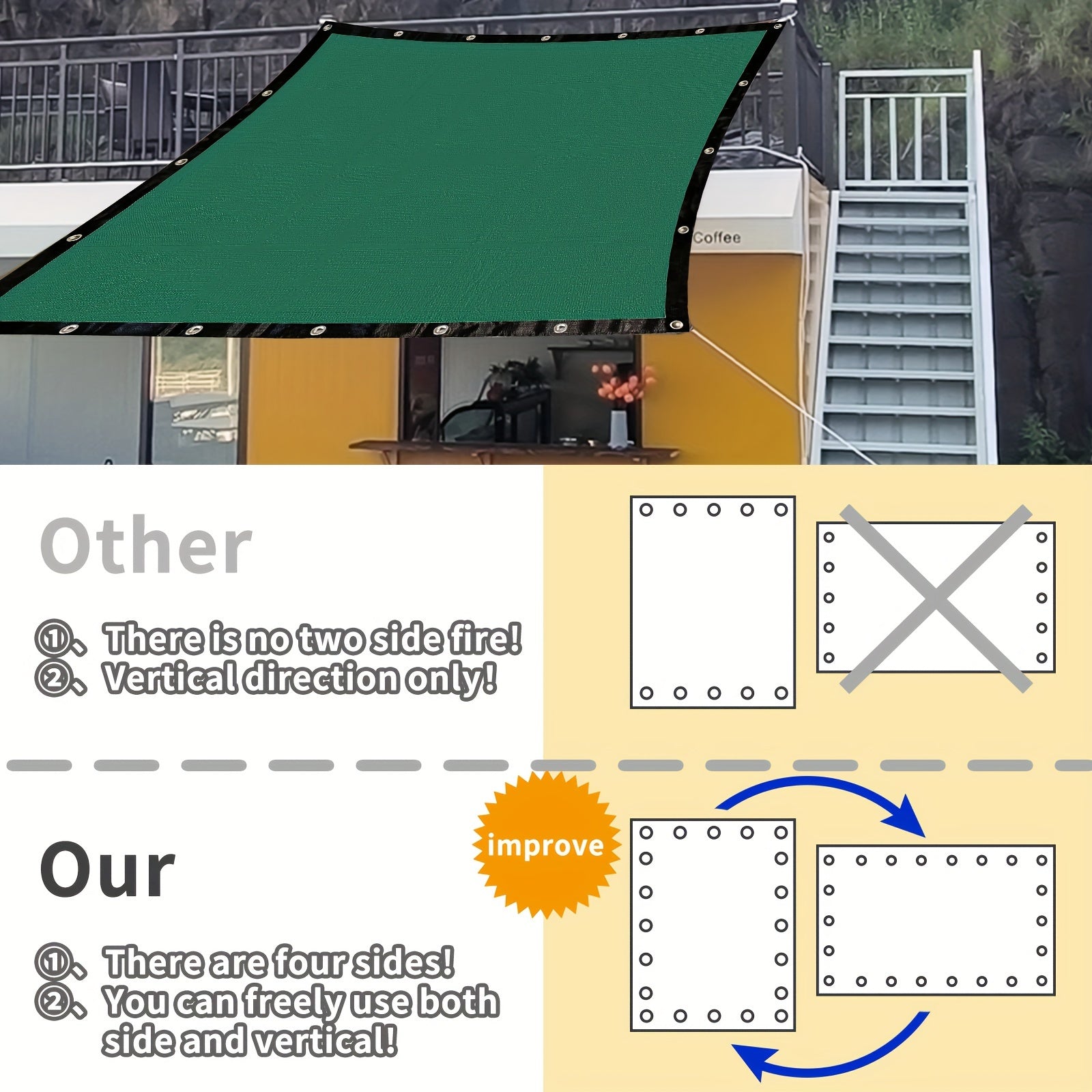 Rectangular Green Sunshade Sail for Outdoor Activities