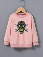 Boys Sweatshirt Helmet Skull Print Long Sleeve Pullover Top
