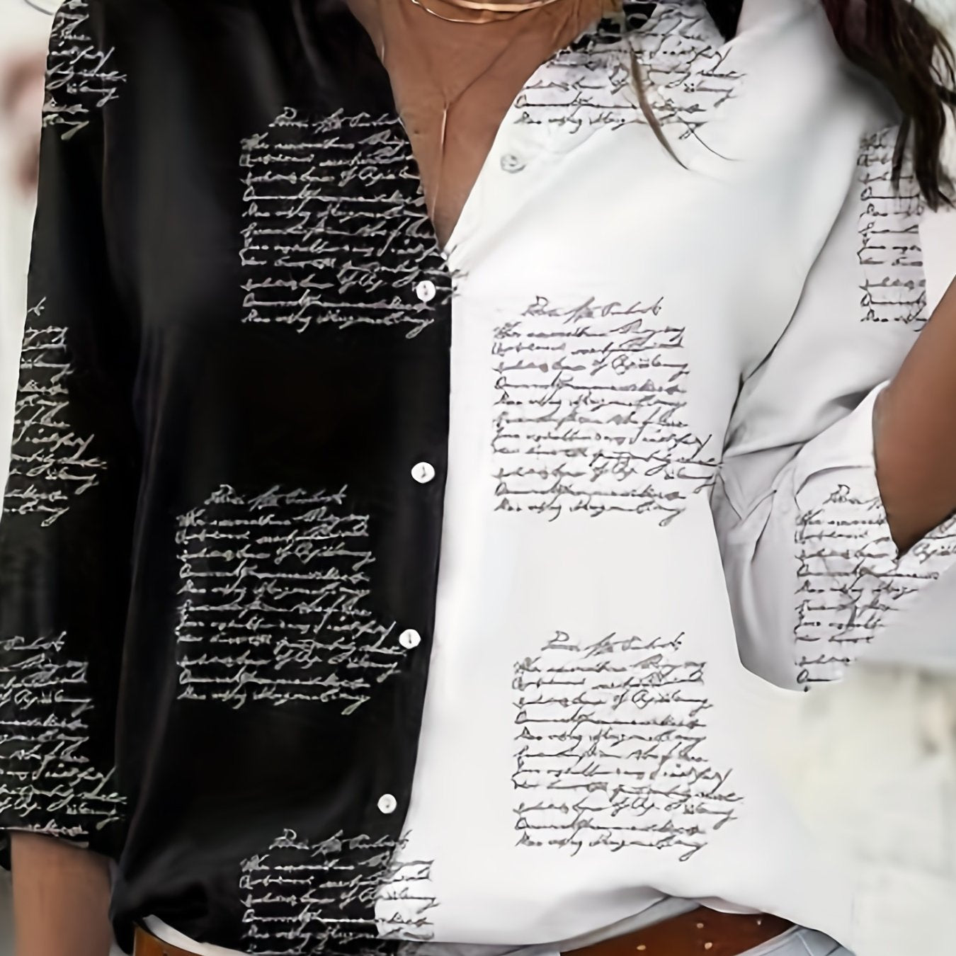 Women's Colorblock Art Letter Button-Up Shirt