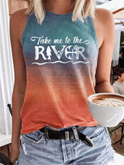 Anchor & Letter Print Tank Top Crew Neck Summer Tank Top