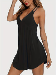 Solid V Neck Ruched Dress Sexy Spaghetti Strap