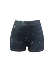 Graphic & Letter Print Skinny Shorts Sexy Elastic Waist Shorts