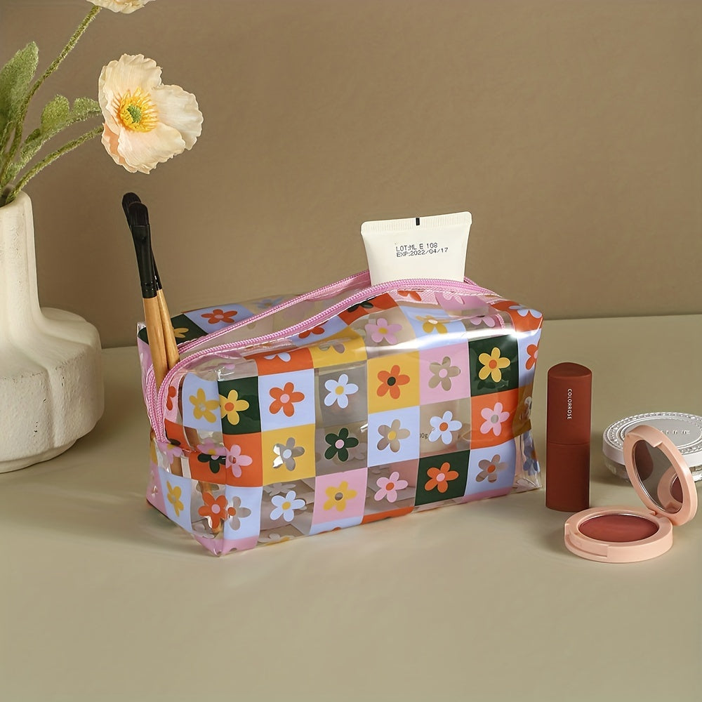 Floral Pattern Makeup Bag PVC Waterproof Zipper Cosmetic Bag
