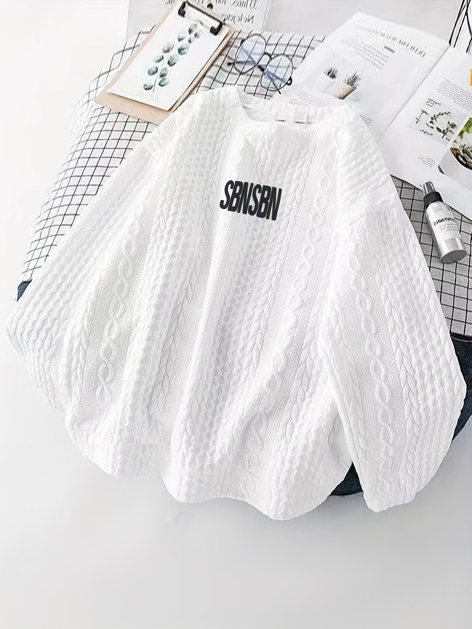 Letter Print Sweatshirt Casual Long Sleeve Crew Neck for Fall & Winter