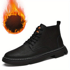 LAORENTOU Men's Snow Boots Leather Warm Cozy Anti Skid Ankle Boots
