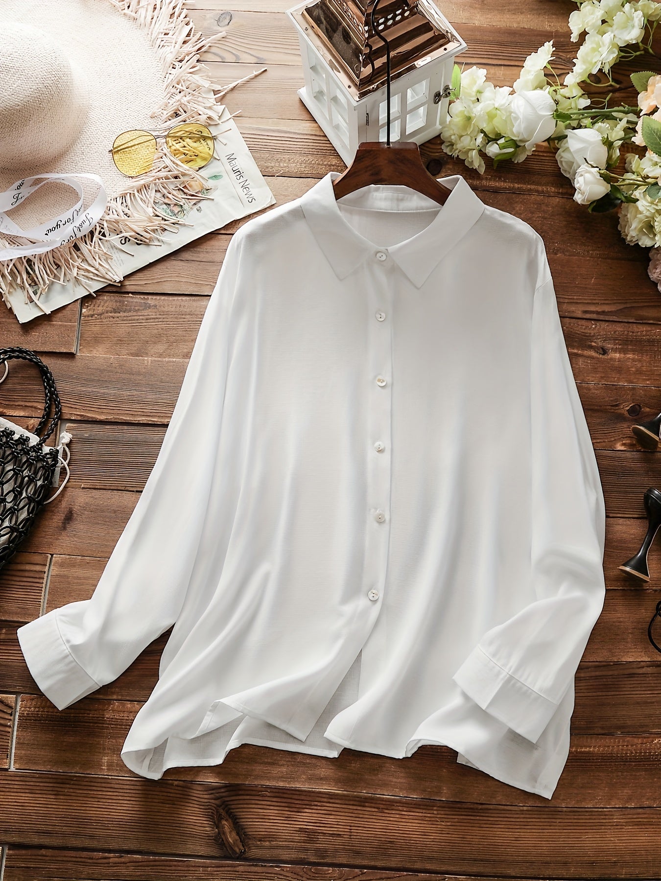 Basic Blouse Women's Plus Plain Long Sleeve Shirt