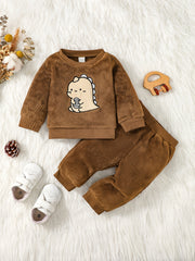 Toddler Boys Dinosaur Plush Pullover Top Pants Set