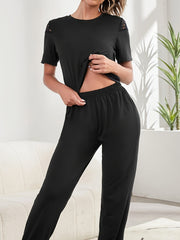 Women's Pajama Set Short Sleeve Top & Elastic Waistband Pants