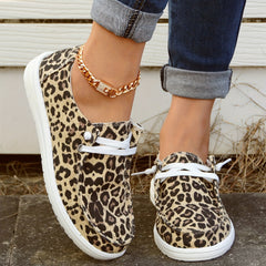 Leopard Print Canvas Low Top Lace Up Casual Shoes